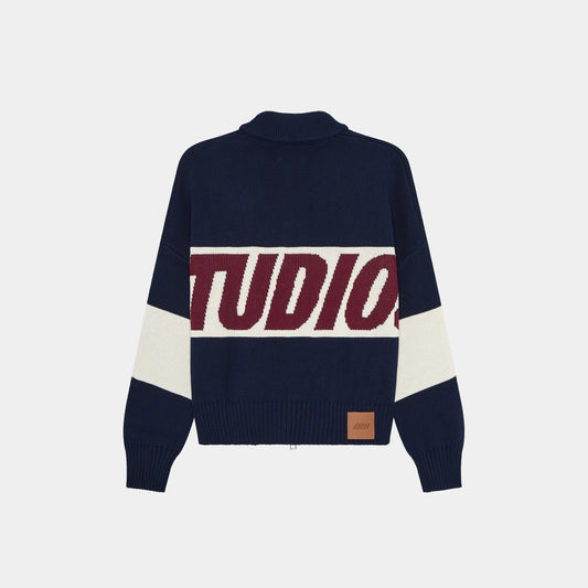 Sweater Eme Studios Thrill Navy Zipper Knit